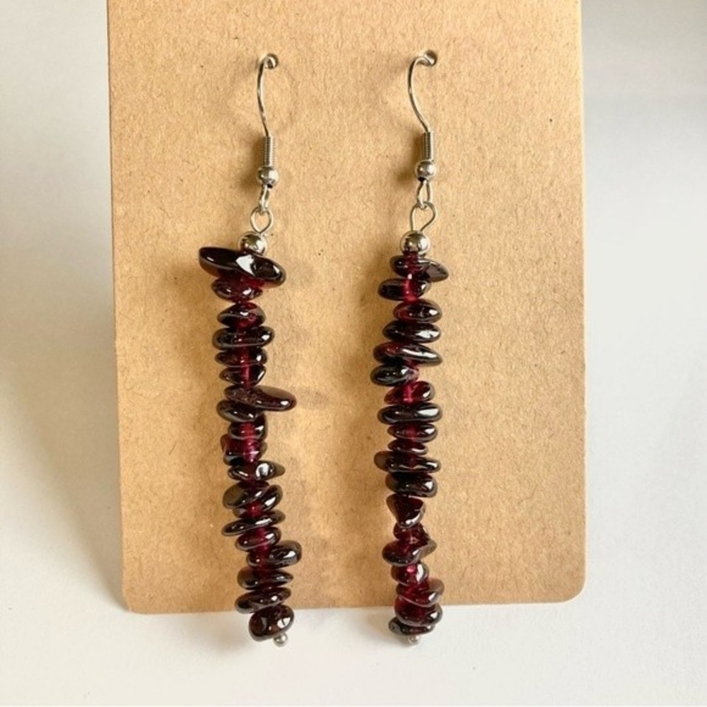 GARNET Healing Crystal Stone Chip Dangle Earrings